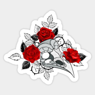 Bird Skull with Red Roses Sticker